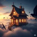 Slot bertema rumah kayu di awan